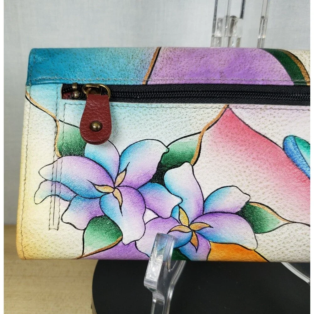 Anushka By Anna Stained Glass Art Dragonfly Genuine Leather Multi Pocket Wallet
